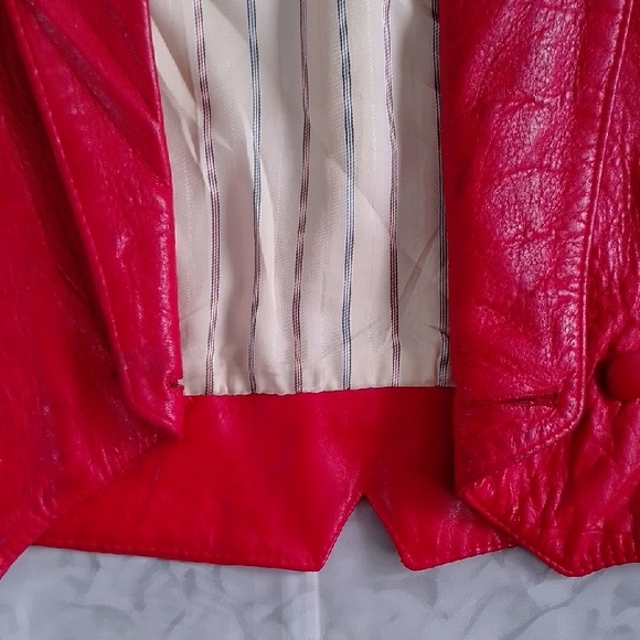 Vintage 80s Perino Ponti Women's Red Leather Jacket Bomber - Picture 5 of 10
